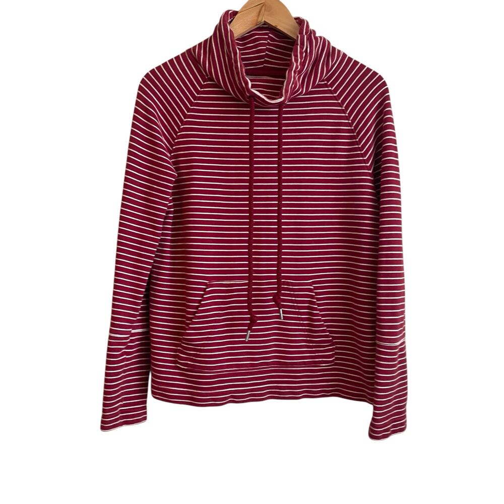 VTG Y2K Old Navy Women Sweatshirt M Red Stripe Funnel‎ Neck Cotton Comfort Longe